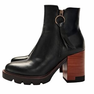 Patrizia by Spring Step Black Leather Block Heel Ankle Boots EU 36 / US 6